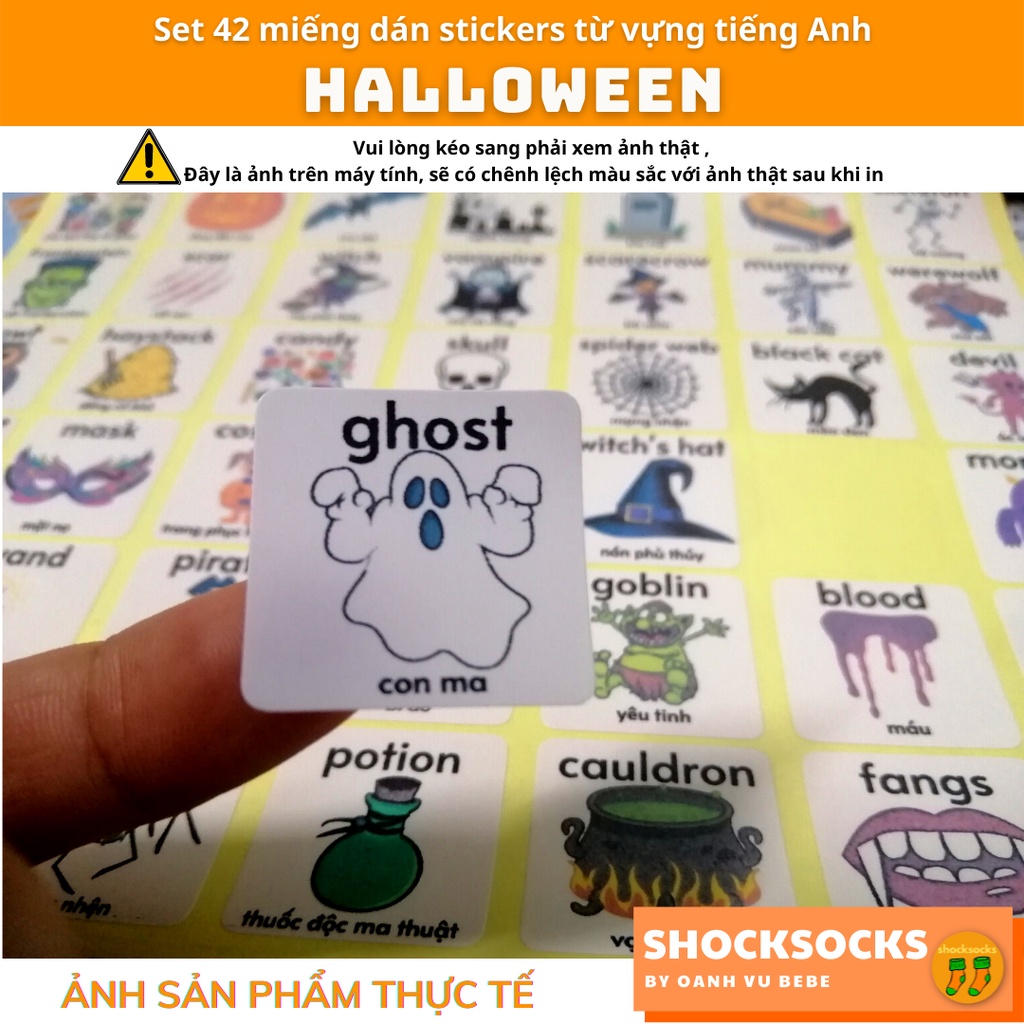 🔥42 miếng dán stickers từ vựng tiếng Anh chủ đề Halloween - 42 Eng/Vi vocabulary stickers topic Halloween 🔥