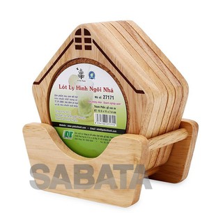 BỘ LÓT LY HÌNH NGÔI NHÀ 6 CÁI Gỗ Đức Thành - 27171