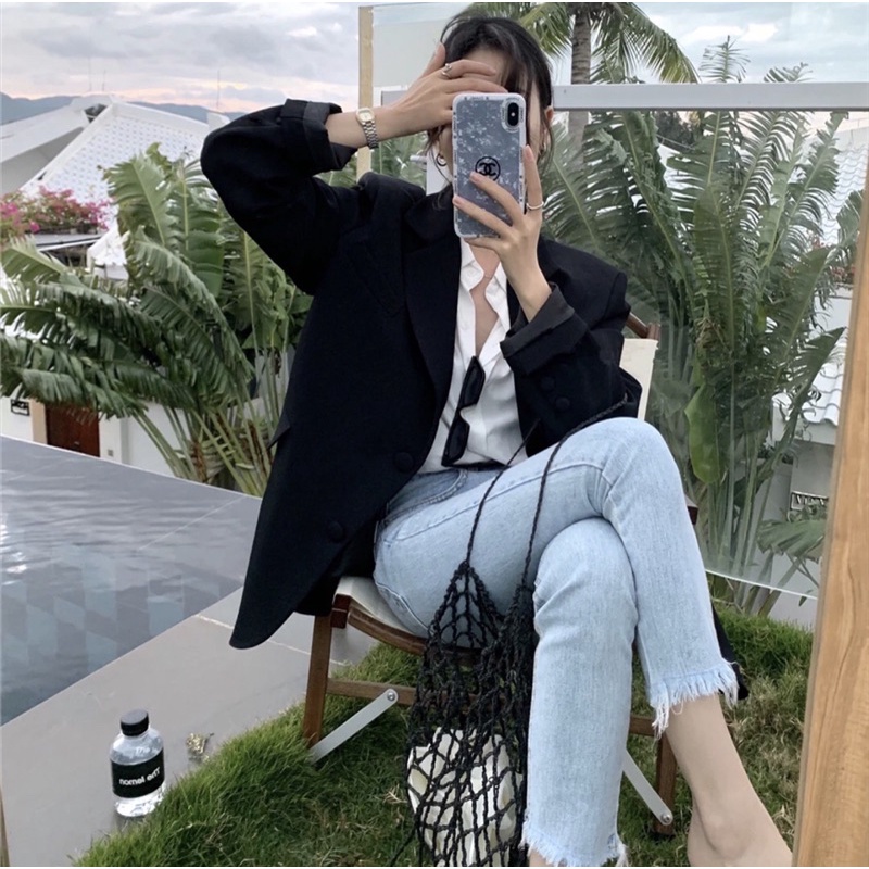 Áo khoác blazer nữ 2 lớp có đệm vai 6 màu pastel hot trend