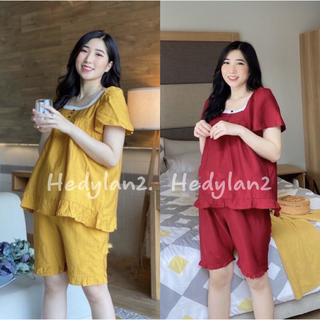 Đồ Bộ Bầu LỬNG tay cánh tiên Chất Đũi Mát Cổ Vuông 3 khuy màu sắc tươi trẻ BL832