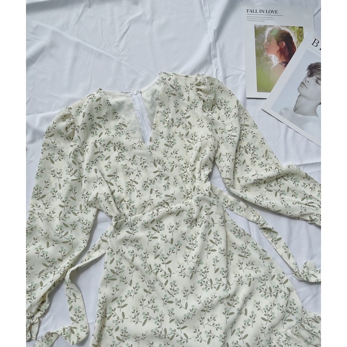 Đầm hoa lụa tay dài 2 màu