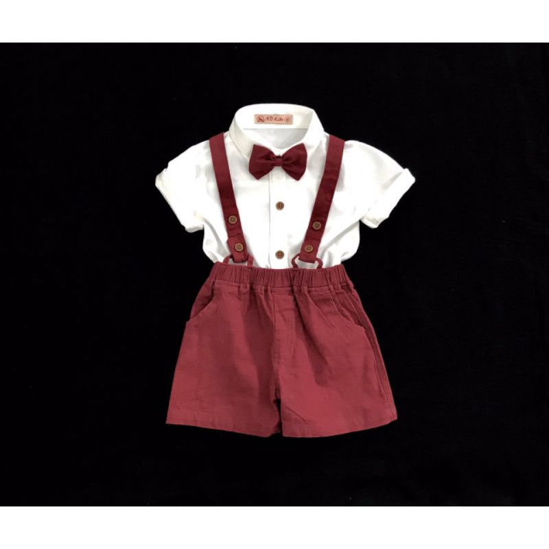 Bộ yếm vest gile kèm nơ bé trai thôi nôi đầy tháng 5-12kg