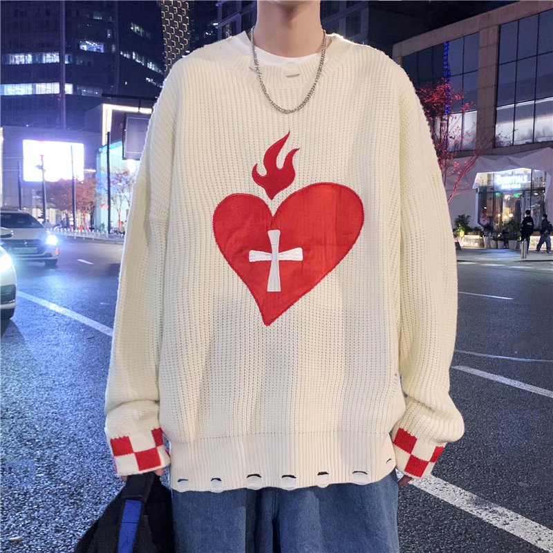 Áo Sweater Hình Trái Tim Thời Trang Thu Đông Cho Nam Nữ