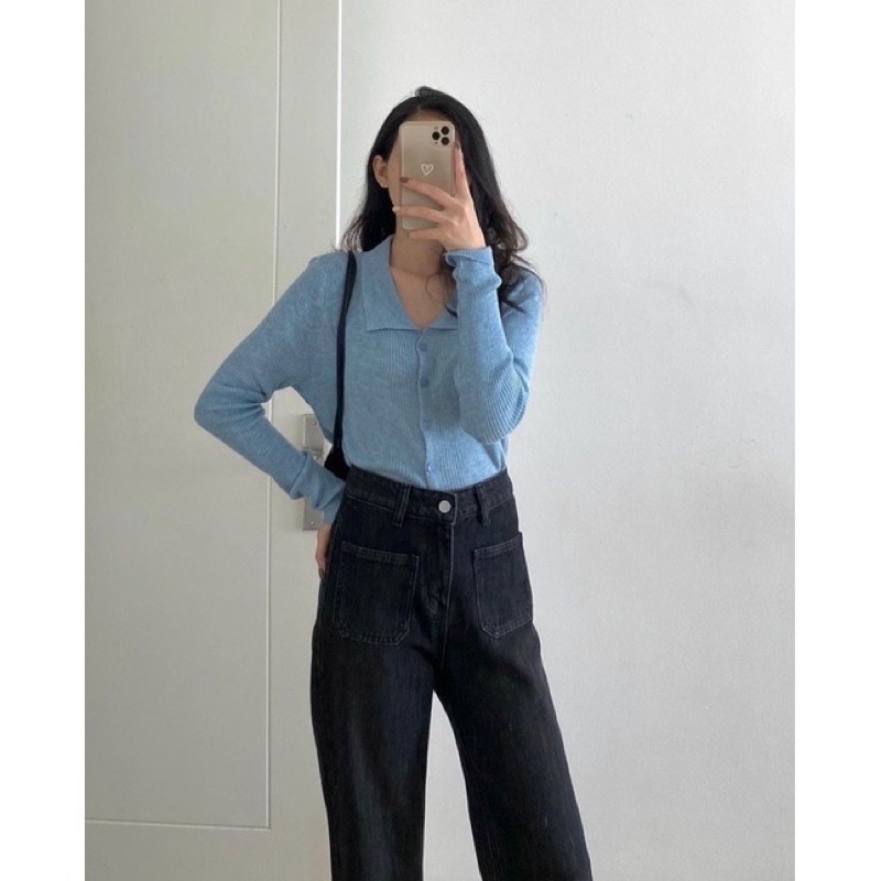 [Ảnh thật/Video] Quần slim jean gấu cắt vuông 4 túi kiểu lưng cao Quần ống đưng ulzzang quảng châu