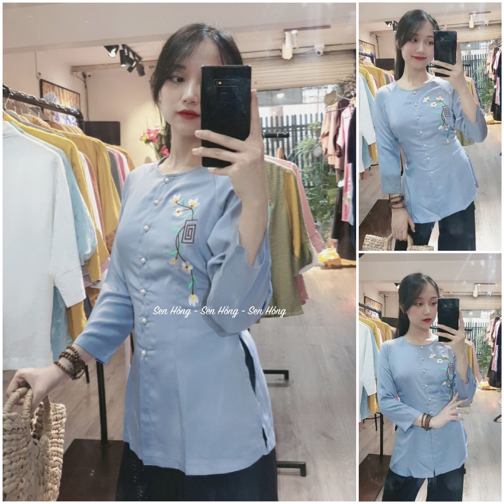 🦚SẴN Set Áo Bà Ba Lụa tằm Ý - Bộ đồ bà ba đi lễ chùa đi chơi vải mát mềm mịn thêu hoa thiết kế + KÈM QUẦN LỤA TƠ MỀM