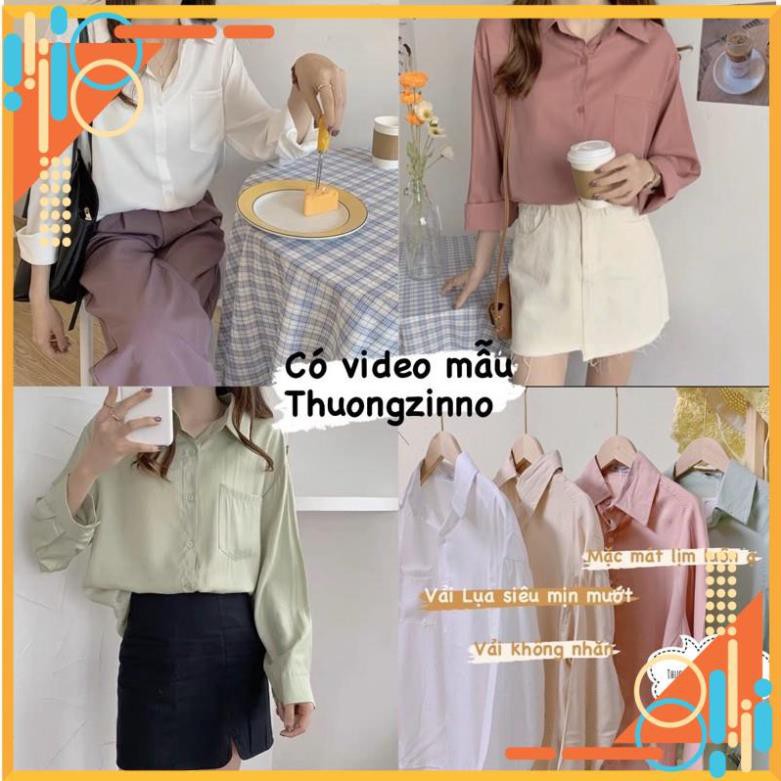 [lnbox với Shop] [Ảnh thật/Video] ÁO SƠ MI CỔ POLO LỤA TĂM VẢI ĐẸP DÀI TAY DÁNG SUÔNG RỘNG BASIC HÀN QUỐC