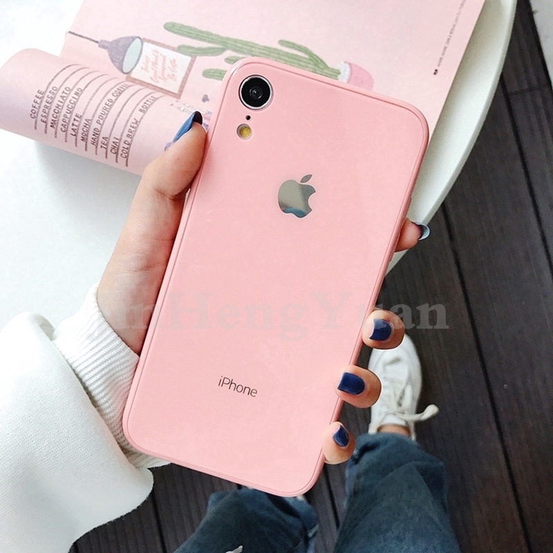 Ốp lưng mặt kính cường lực màu trơn cho IPhone 6 6s 7 8 Plus X XS MAX XR | BigBuy360 - bigbuy360.vn