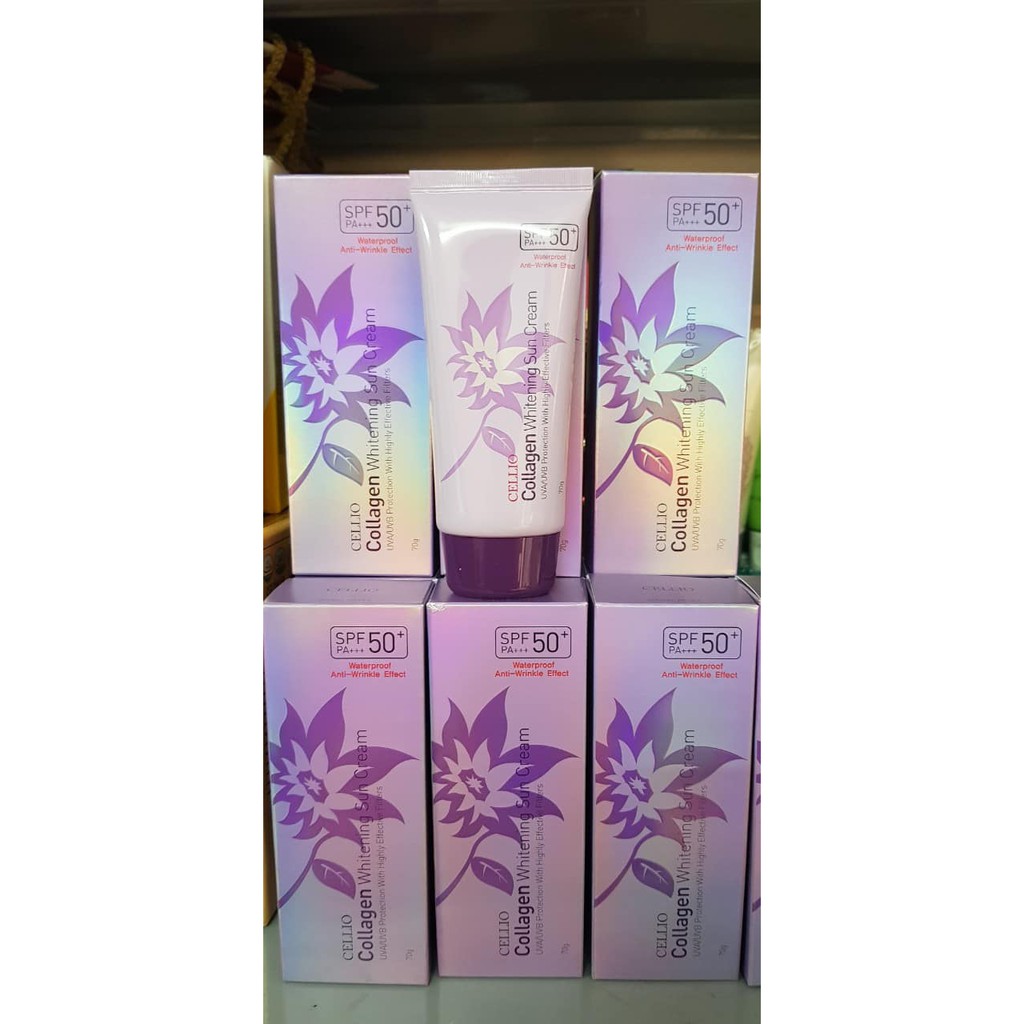 Kem chống nắng Cellio Collagen Whitening Sun Cream SPF50 PA+++ Tím - Bổ sung collagen