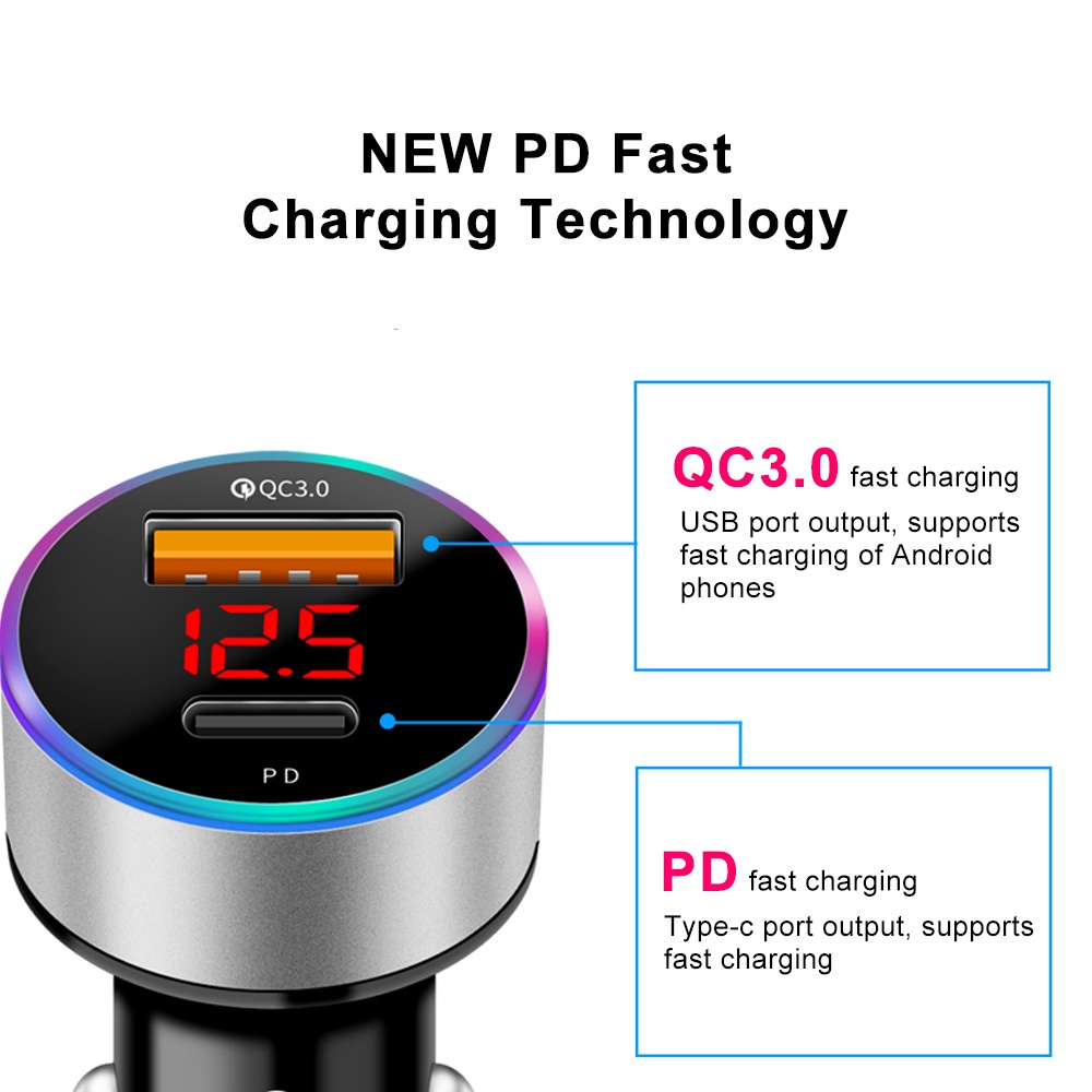 Tẩu sạc nhanh TWITCH 38W USB Type C QC 3.0 4.0 có đèn led cho điện thoại