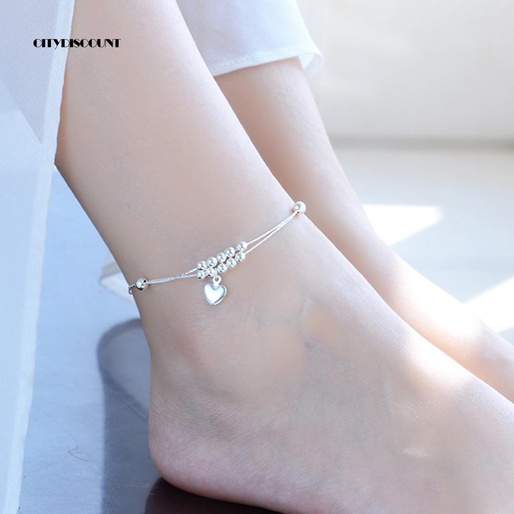 Vòng đeo chân dạng chuỗi hạt hình trái tim cho nữ