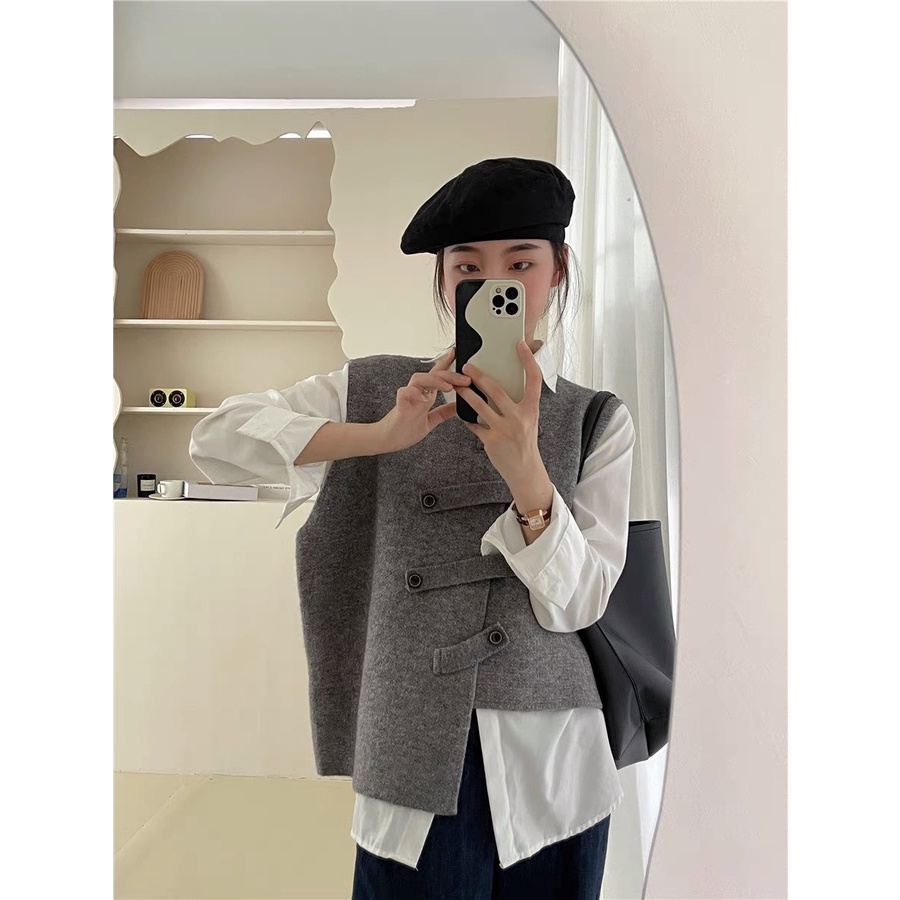 Áo Khoác Cardigan Không Tay Thiết Kế Không Đồng Đều Phong Cách Mùa Thu Mới 2022 Cho Nữ