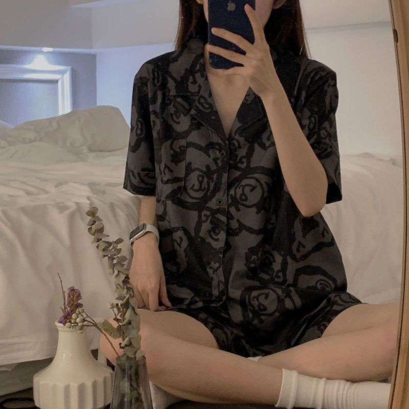 BỘ NGỦ PYJAMA CỘC TAY HÌNH HOẠ TIẾT GẤU HÀNG QUẢNG CHÂU