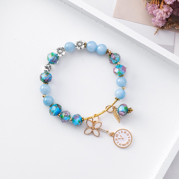 XiaoboACC Vòng Đeo Tay Kiểu Chuỗi Hạt Phối Mặt Hình Đồng Hồ Phong Cách Cổ Điển Dễ Thương Dành Cho Bạn Gái