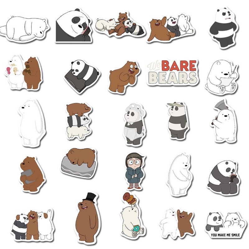 Combo 100 sticker ba chú gấu dễ thương chống nước dán trang trí vali mũ bảo hiểm xe máy