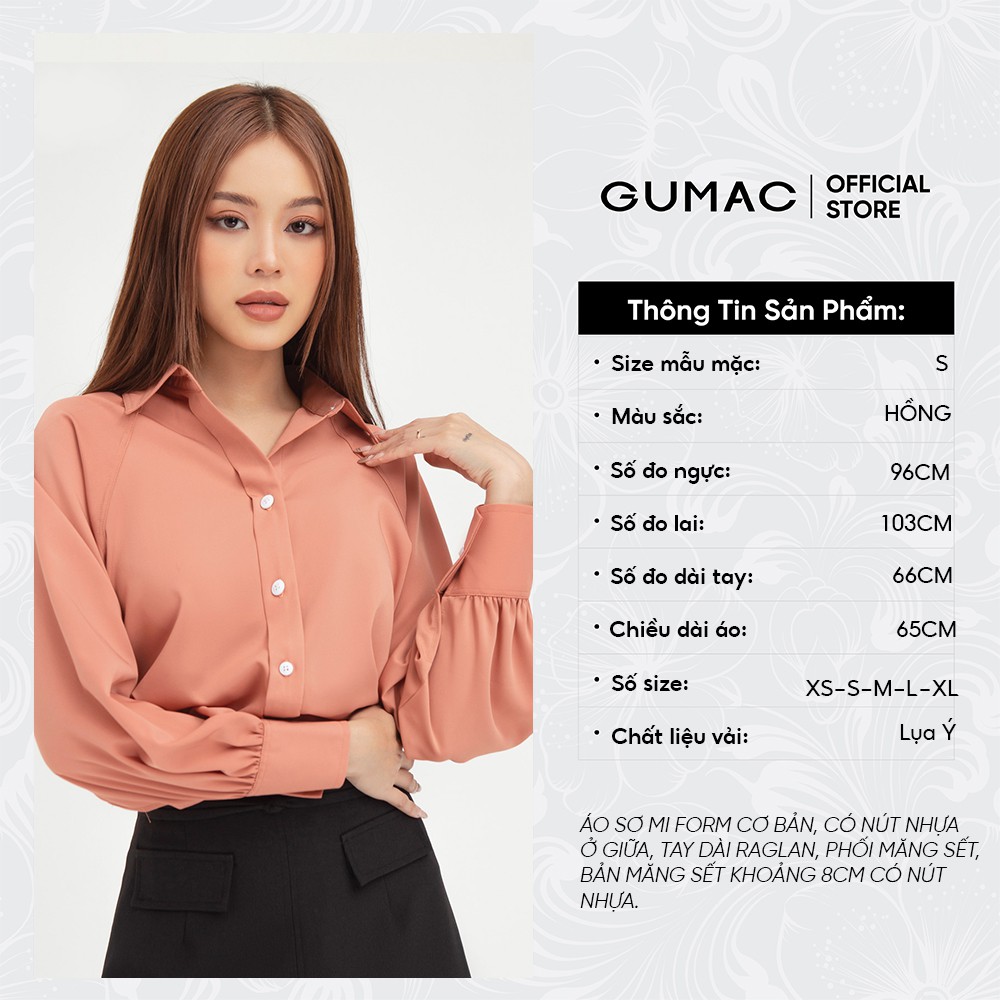 [Mã MABR07062 giảm 8% tối đa 50K đơn từ 249K] Áo sơ mi nữ tay raglan GUMAC đồ công sở thanh lịch AB413