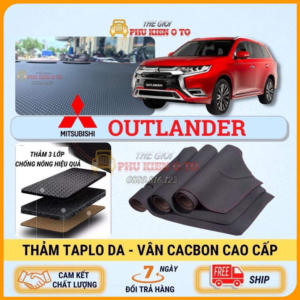 Thảm taplo Mitsubishi Outlander 2016 - 2021 da Cacbon cao cấp, chống nóng ô tô hiệu quả