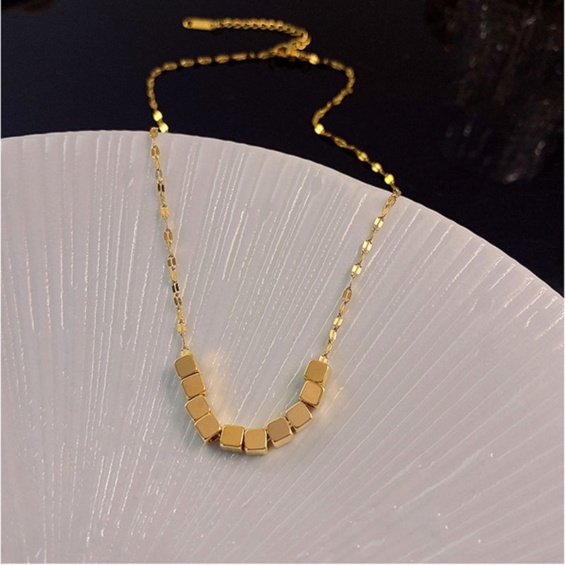 Vòng cổ nữ 100% TITAN NGUYÊN CHẤT dây chuyền nữ KHÔNG GỈ mặt lập phương thiết kế đơn giản phong cách ins hàn quốc