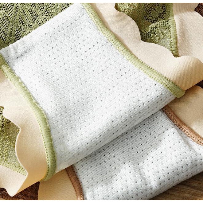 142849Quần Lót Cotton Lưng Vừa Phối Ren Quyến Rũ Thoáng Khí Cho Nữ