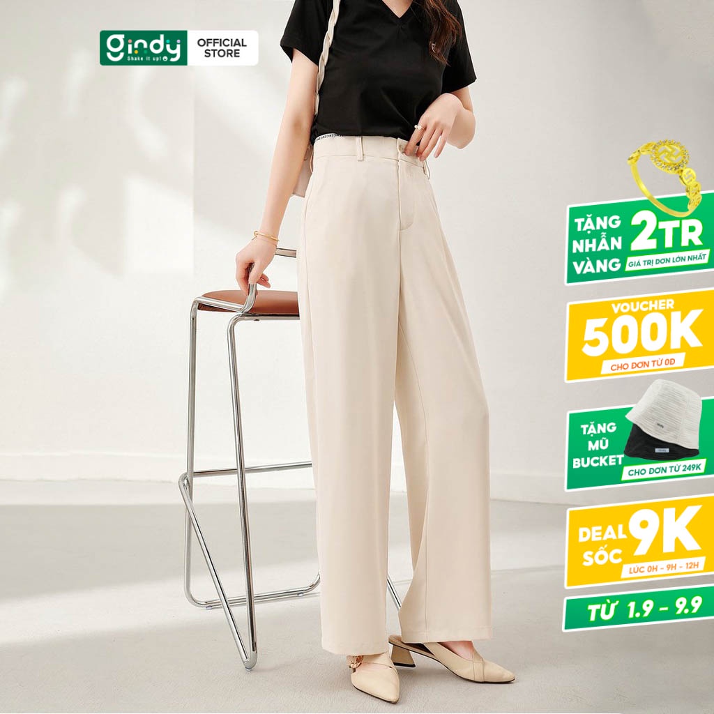 Quần ống rộng nữ lưng cao 3 màu GINDY thời trang nữ công sở, sinh viên học sinh xuân hè 2022 local brand Q12105