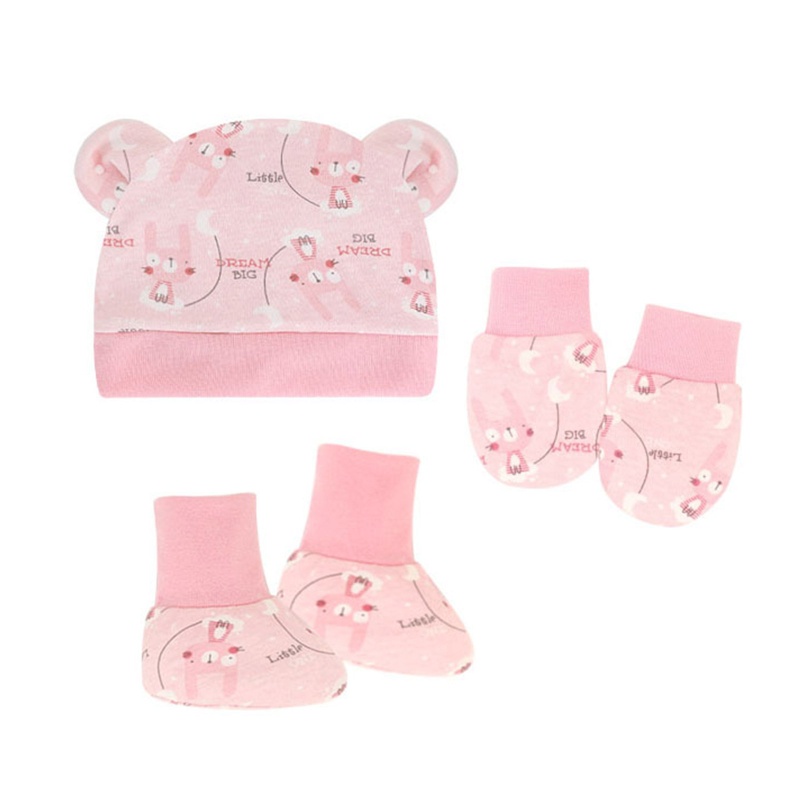 1 Bộ Găng Tay + Mũ + Đôi Găng Tay Bằng Cotton Mềm Mại Chống Trầy Xước Dành Cho Bé Sơ Sinh