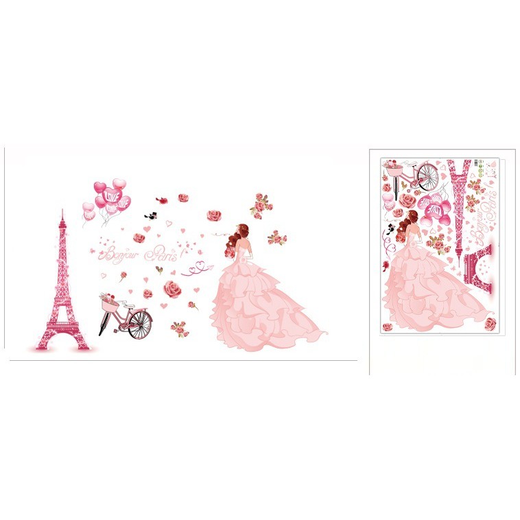 Decal dán tường Cô dâu váy hồng