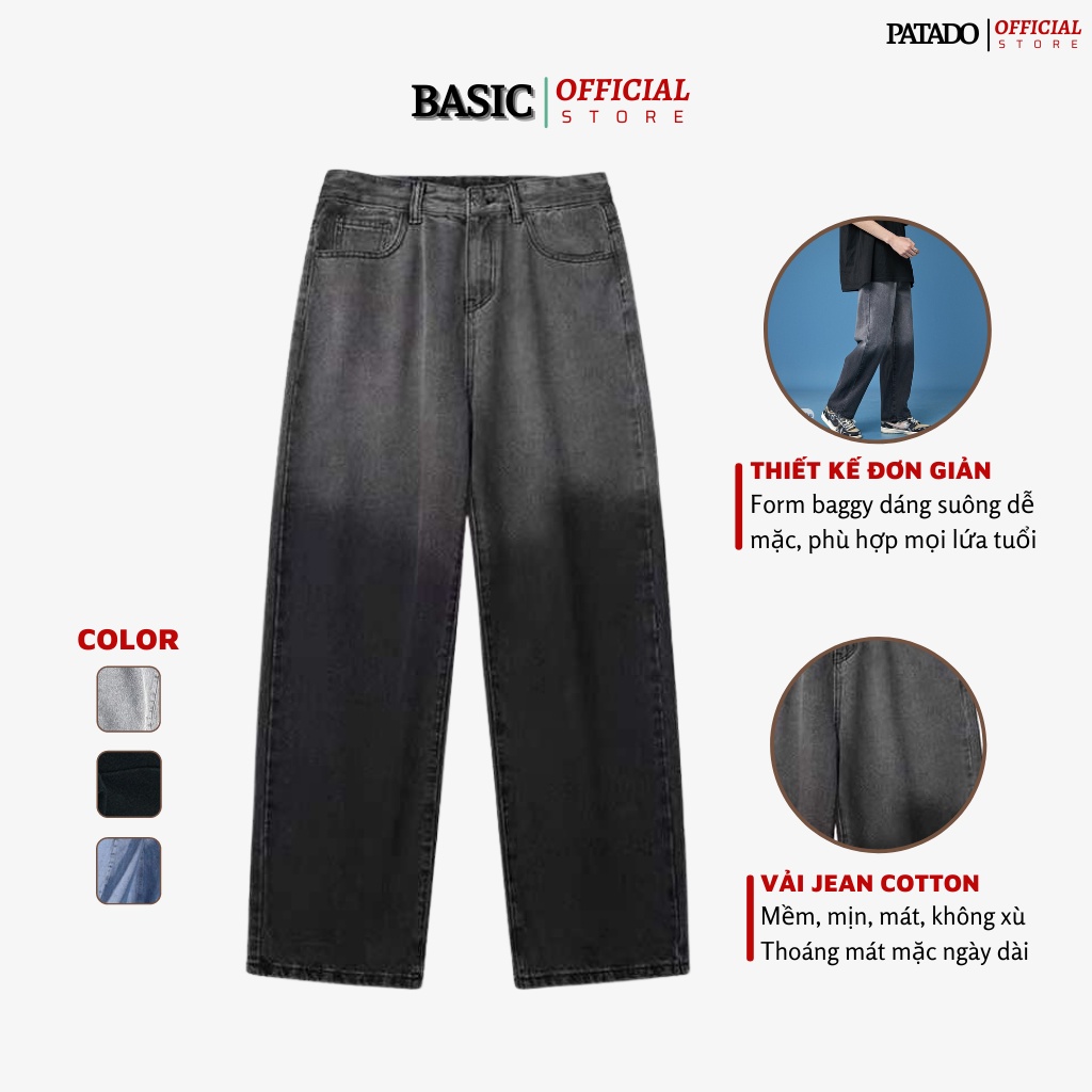Quần jean nam BASIC ống suông rộng dáng baggy Wash 2 màu đen - xám mã DX01