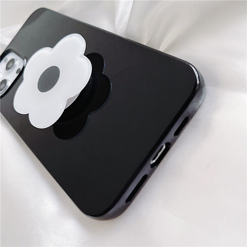 Ốp Điện Thoại Mềm In Hình Hoa Trắng Đen Có Giá Đỡ Cho iPhone7/8plus X/Max/XR 12/11ProMax