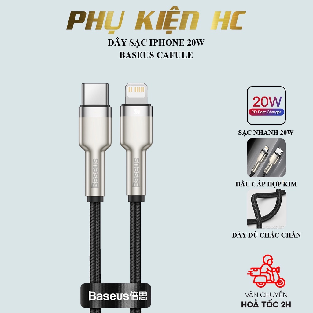 Dây sạc nhanh iphone Hoco PD 20W Type C to Lightning, đầu cáp bọc thép, dây dù siêu bền