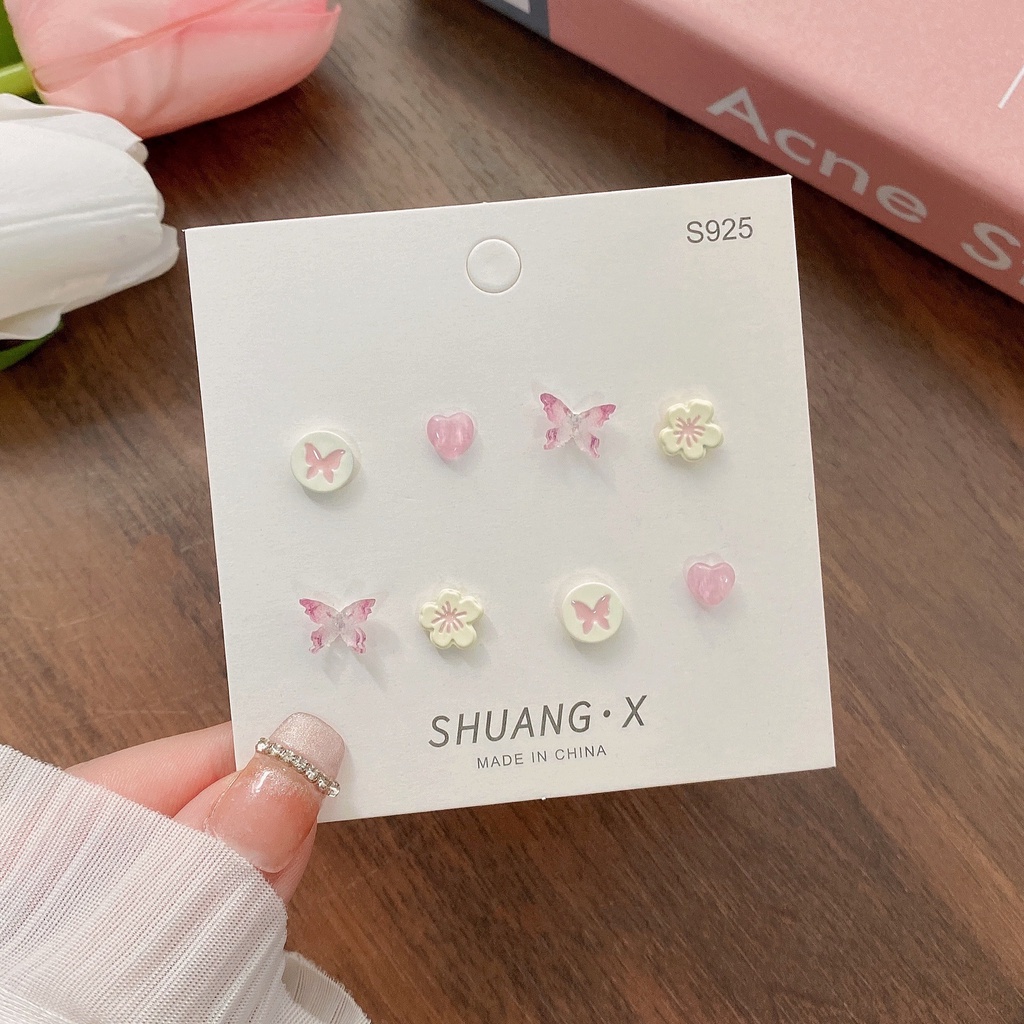 Đôi Bông Tai S925 Hình Hoa Bướm Trái Tim Bằng Nhựa Resin Dành Cho Nữ
