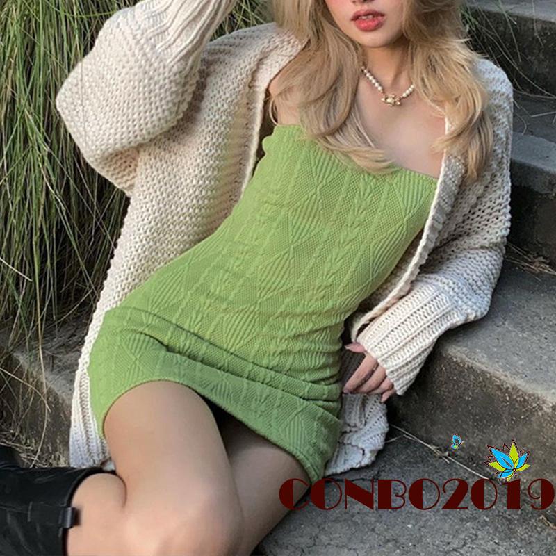 Đầm Ôm Dáng Hai Dây Màu Sắc Trơn Thời Trang Cho Nữ