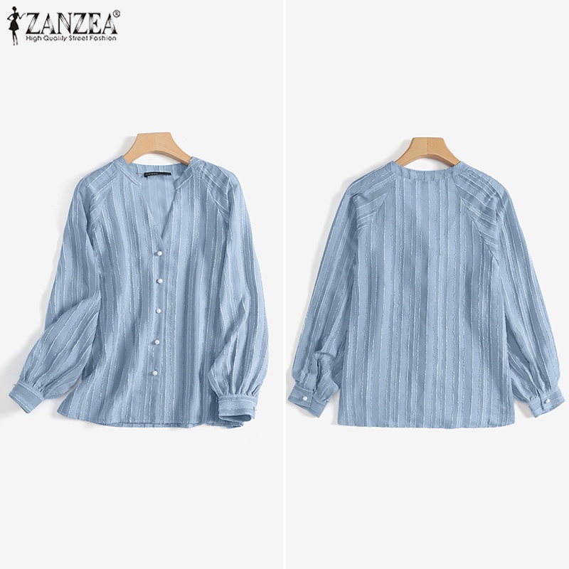 Zanzea Áo Sơ Mi Nữ Tay Dài Cổ Chữ V Phong Cách Hàn Quốc