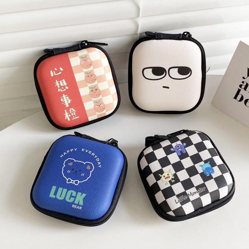 Túi Đựng Tiền Xu / Tai Nghe Không Dây Hình Vuông 7.5X7.5Cm Hai Mặt Biểu Tượng Dễ Thương Etc. Vòng Treo Tròn