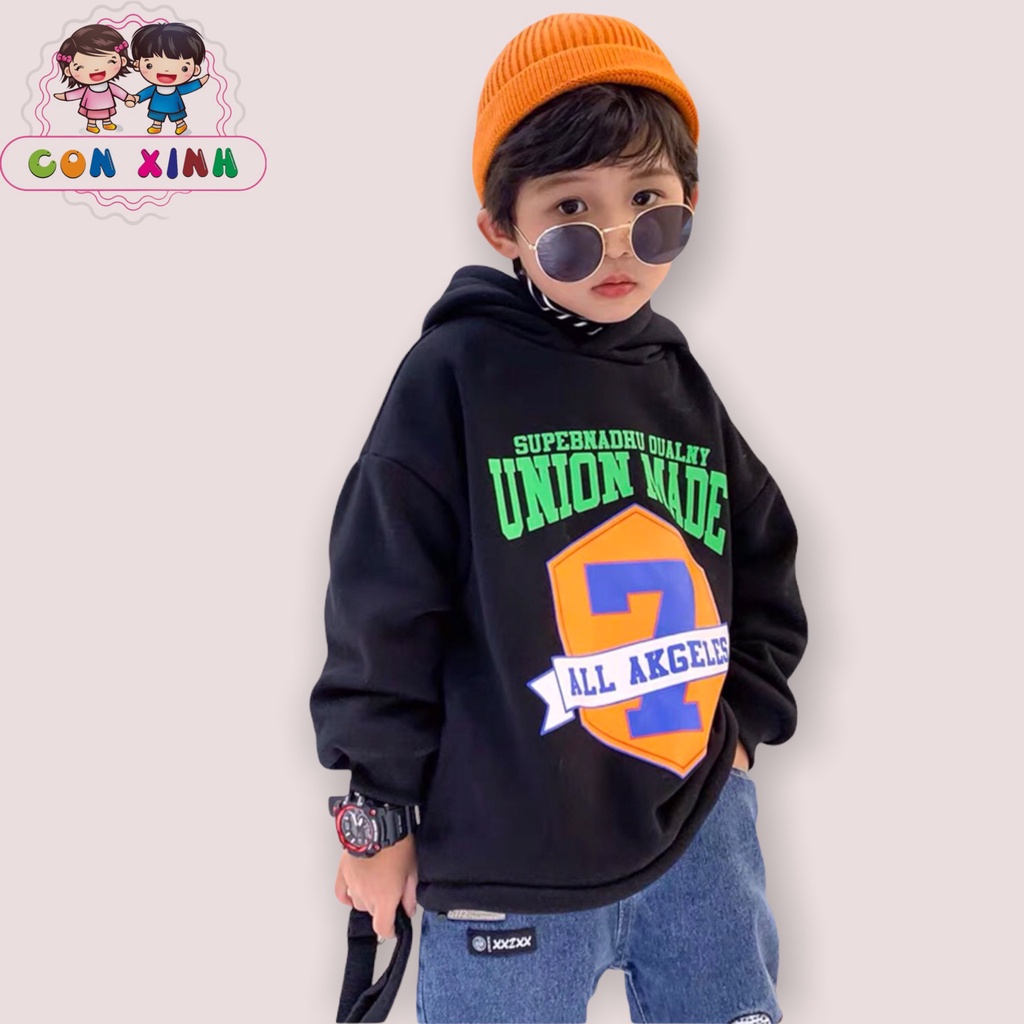 Áo hoodie unisex CONXINH form rộng nỉ nam nữ Số 7 Akgeles,thời trang thu đông cho trẻ em từ 4 đến 10 tuổi