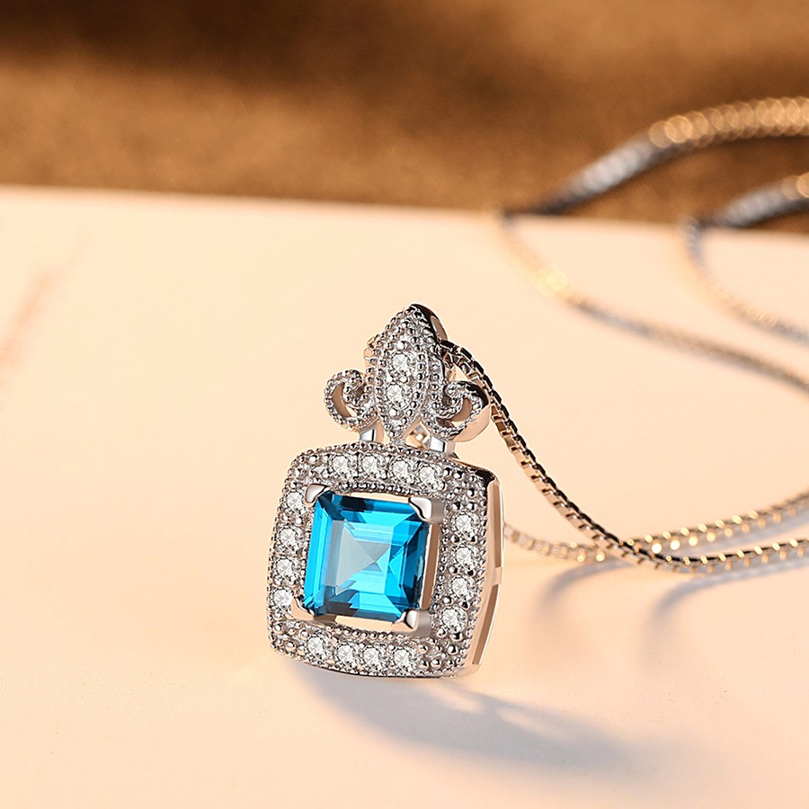 Dây chuyền Bạc Ý Cao Cấp Đính Đá Màu Xanh Dương Sang Trọng DB-2398-Bảo Ngọc Jewelry