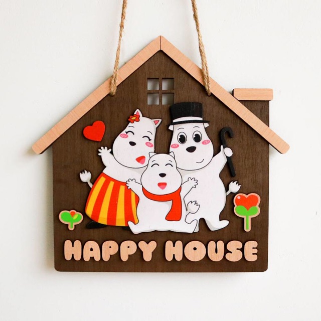 Bảng gỗ Gia đình gấu trắng Happy House