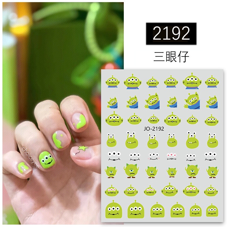 Miếng Dán Trang Trí Móng Tay Họa Tiết Hoạt Hình Mắt Mèo / Quái Vật Kiểu Pháp Dễ Thương