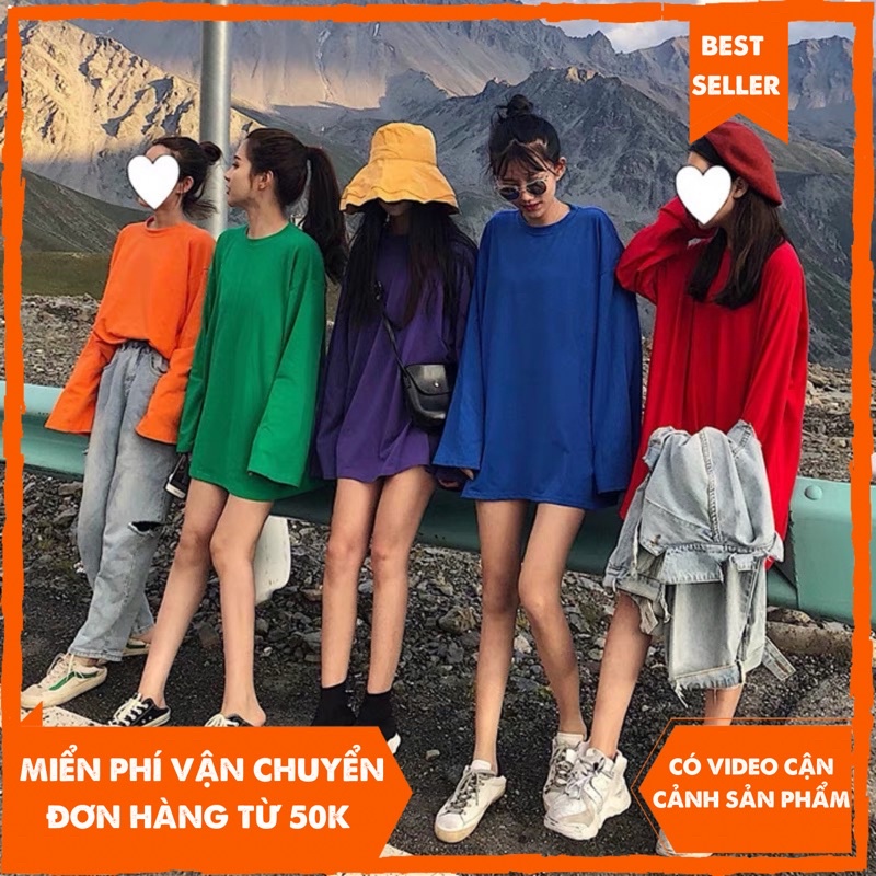 Áo thun tay dài thu đông form rộng Trơn áo phông tay dài Trơn Basic Tee nhiều màu