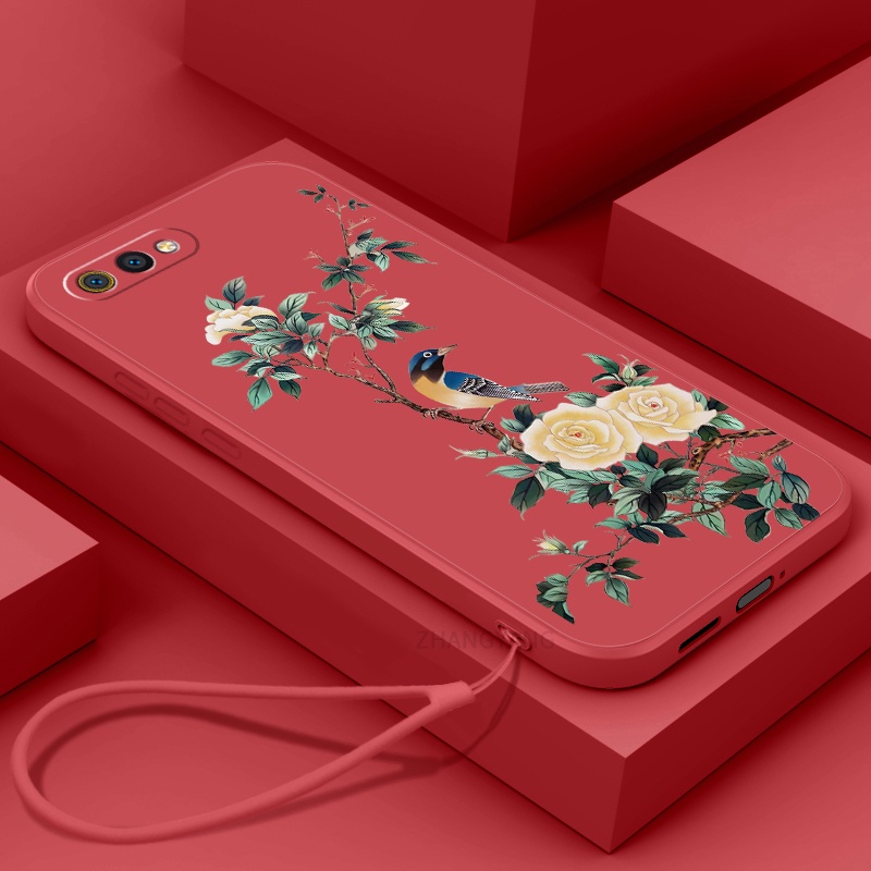 Ốp Điện Thoại TPU Mềm Họa Tiết Hoa Và Chim Có Dây Đeo Cho Realme c2
