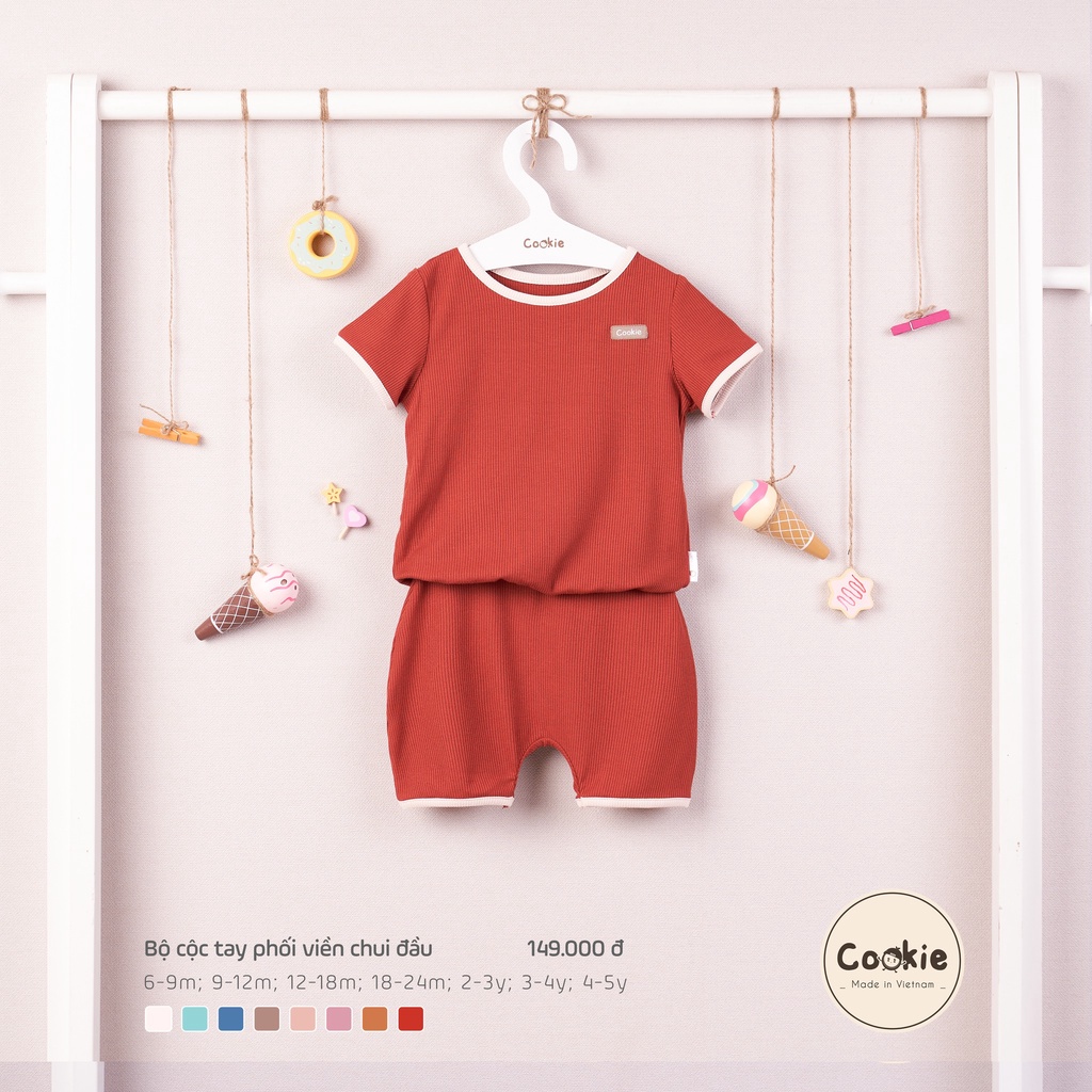 Bộ cộc COOKIE phối viền chui đầu 6-9/9-12/12-18/18-24M chất liệu Air-Cool Knitwear điều hoà nhiệt 4 mùa - Monnie Kids
