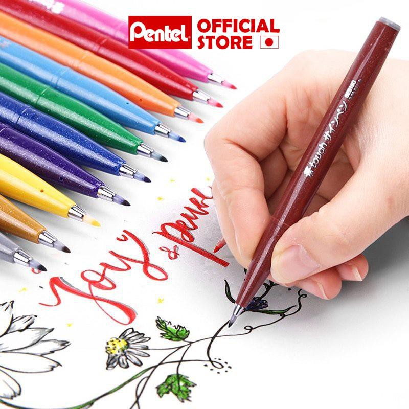 Bút Viết Thư Pháp Brush Sign Pen Pentel - SES15C - 12 Màu Cơ Bản