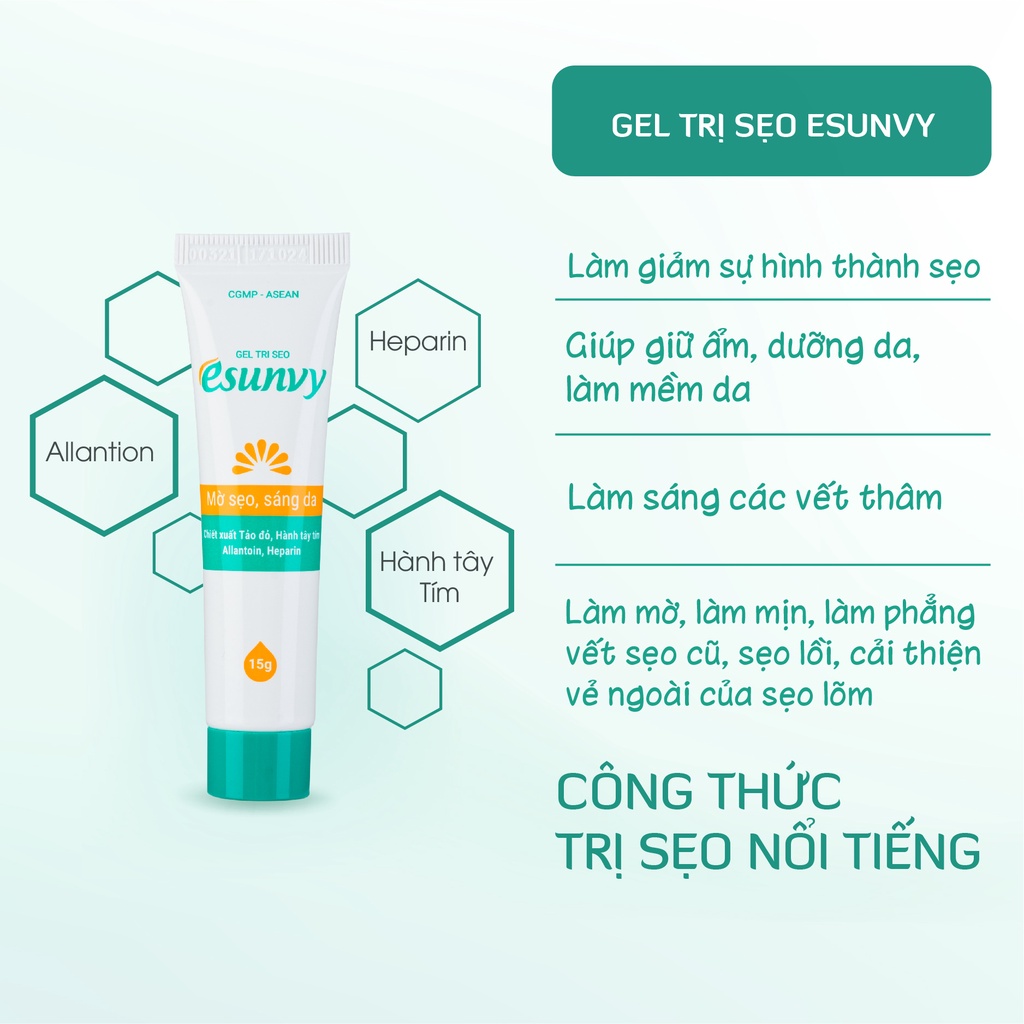 Gel Mờ Sẹo Esunvy Thành Phần Tự Nhiên Làm Giảm Các Vết Thâm, Cải Thiện Da Giúp Giữa Ẩm Tuýp 15g TMP015