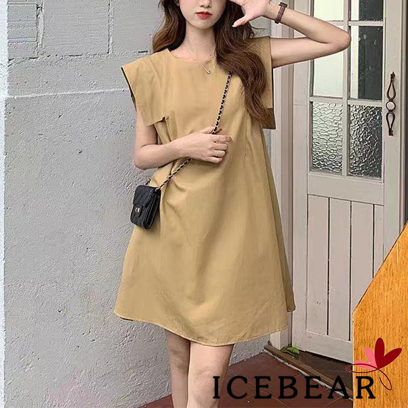 Đầm Dài Qua Gối Không Tay Cổ Tròn Màu Trơn Dành Cho Nữ