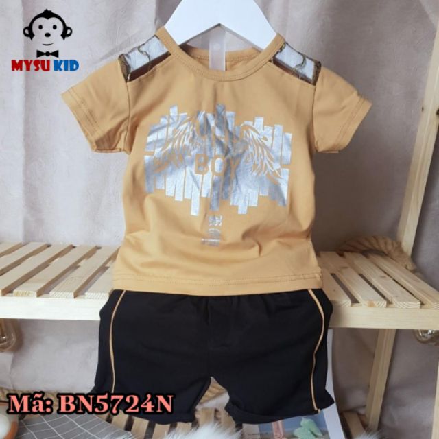 Bộ quần áo tay ngắn bé trai cotton cao cấp in nhũ xịn sò