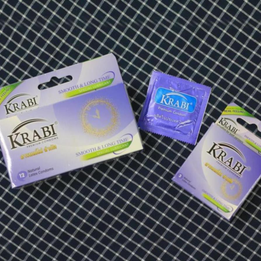 [CHE TÊN] [TRỊ XUẤT TINH SỚM -100%] Bao cao su Krabi Trơn - Mỏng và Kéo dài thời gian | Smooth &amp; Longtime Krabi Condoms