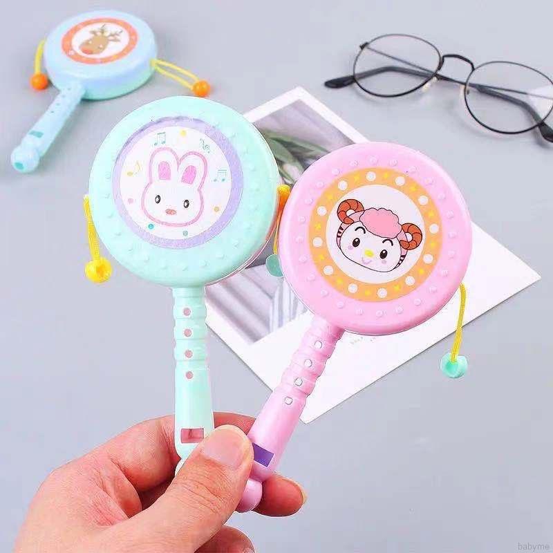 Trống lắc đồ chơi cầm tay họa tiết hoạt hình nhiều màu cho bé sơ sinh đến 1 tuổi