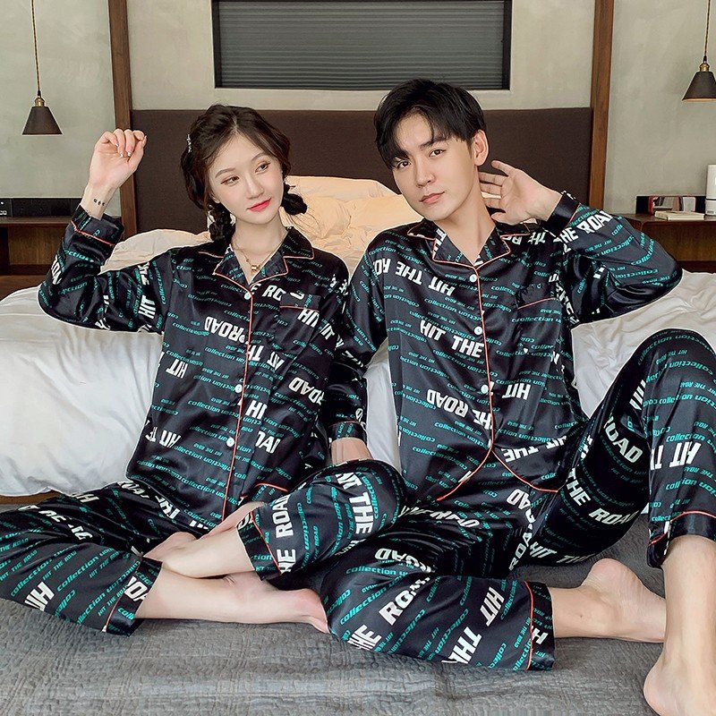 Bộ Đồ Ngủ Dài Tay Thoáng Khí Phong Cách Hàn Quốc Cho Cặp Đôi áo nữ đồ bộ pyjama pijama Đồ ngủ đôi đồ mặc nhà thu đông lụa cặp đôi cao cấp nam