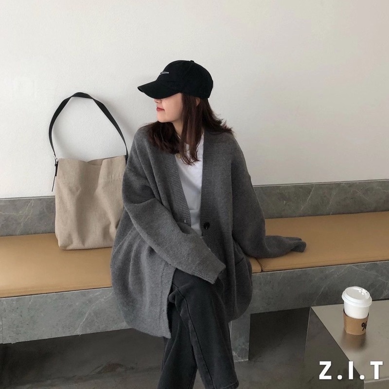 Áo khoác cardigan dệt kim dáng rộng thiết kế thời trang mùa đông theo phong cách Hàn Quốc thích hợp cho nữ
