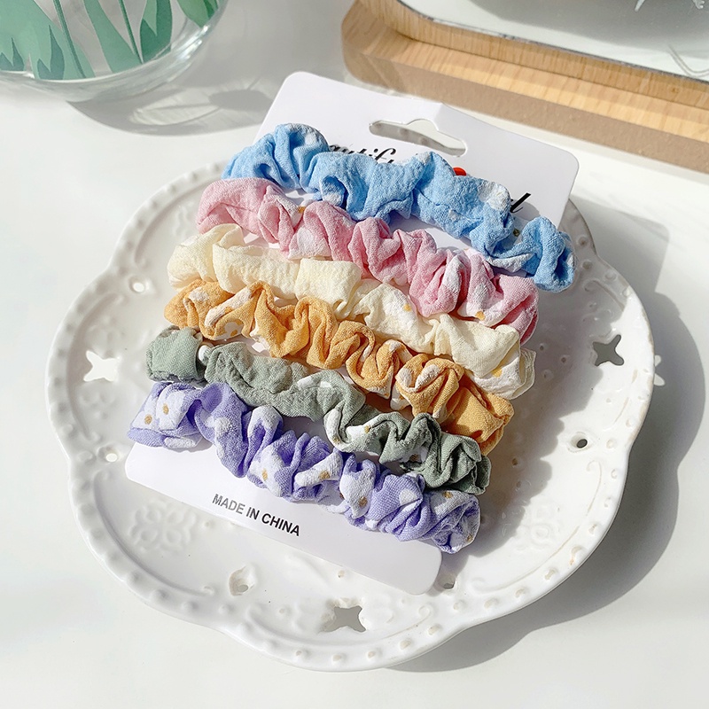 Bộ 6 Dây Buộc Tóc Vải Nhung Lụa Chiffon Mềm Co Giãn Tốt#Bộ 5 Món 6 (5 Món)