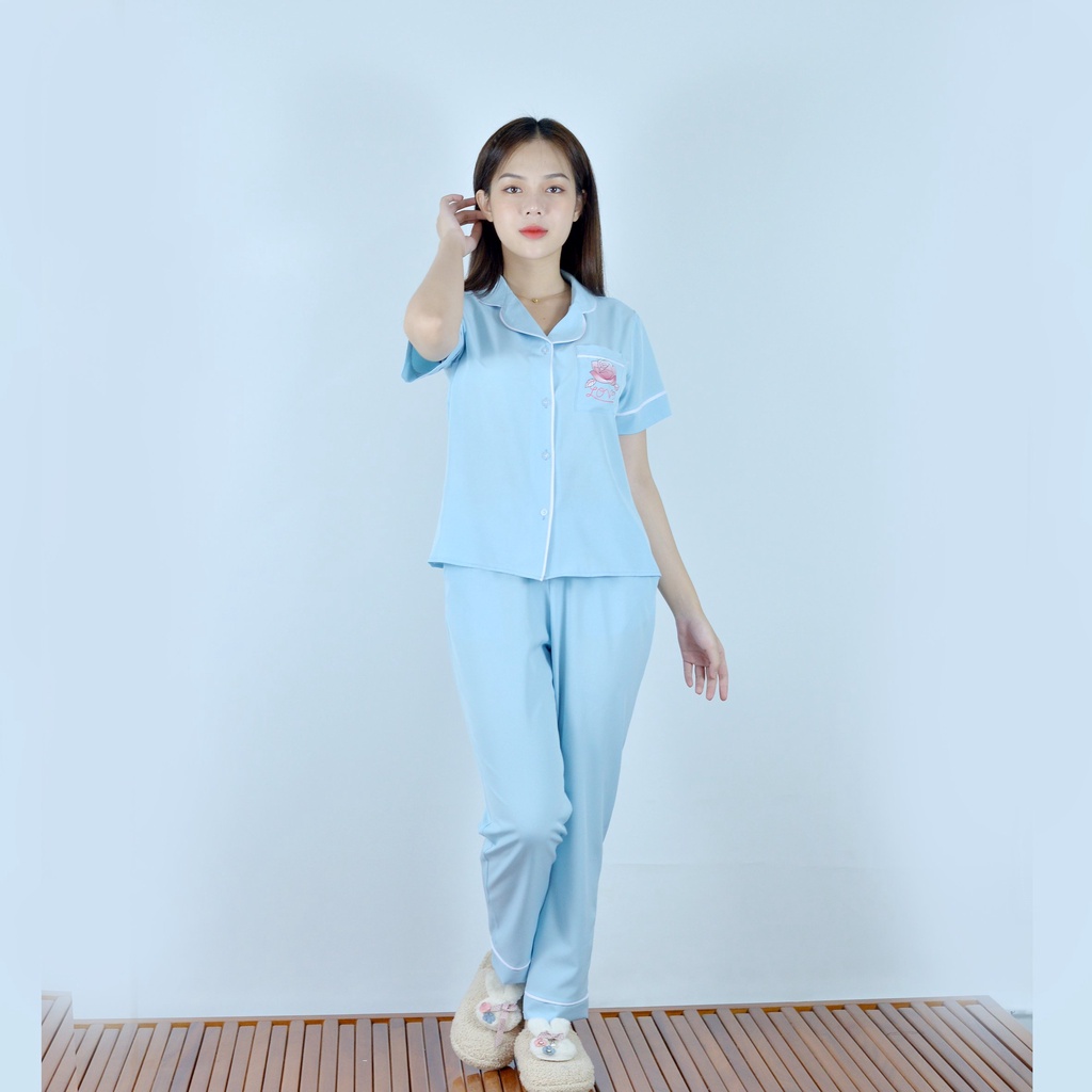 Bộ đồ bộ Pijama màu XANH NGỌC  tay ngắn quần dài vải cao cấp -  co giãn nhẹ - Thoải Mái Nhẹ Nhàng