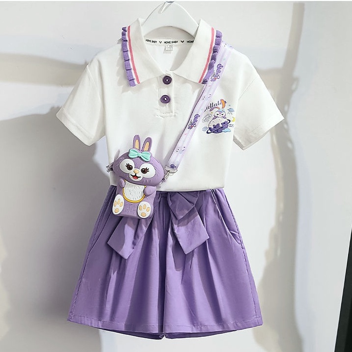 Set Áo Thun POLO + Quần Short Lưng Cao Dáng Rộng Thời Trang Mùa Hè 2022 Cho Bé Gái